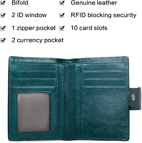 Vista 2 de BOSTANTEN - Billetera de cuero para mujer con bloqueo RFID, pequeña, con cremallera, de bolsillo, para tarjetas, con ventana para documento
