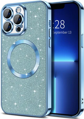 Vista 57 de Hython para iPhone 16 Funda con chispas brillantes, fundas transparentes magnéticas con protector de lente de cámara [Compatible con MagSafe]