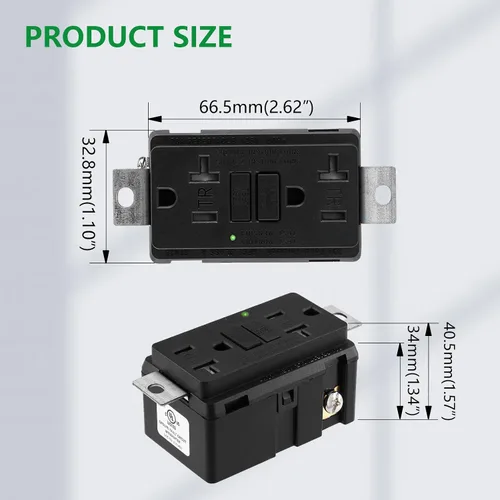 Vista 5 de Generador de 20 amperios GFCI Outlet 125V, estándar UL 2018, interruptor de circuito de falla de tierra de grado industrial de autocomprobación
