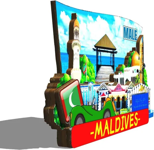 Vista 2 de Imán masculino de las Maldivas para nevera, de madera, 3D, monumentos, viajes, coleccionables, recuerdos, decoración hecha a mano, 2