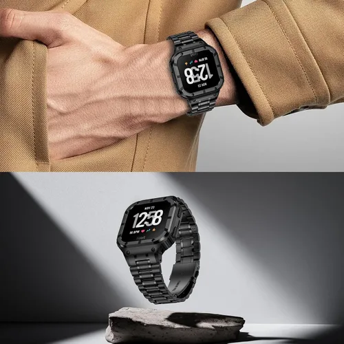 Vista 6 de BAITEYOU Correa de reloj de acero inoxidable con funda compatible con Fitbit Versa/Fitbit Sense Bands, pulseras de metal protectoras resistentes