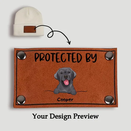 Vista 2 de Gossby Gorro de bebé personalizado con parche de cuero vegano para niño y niña, protegido por - Regalo personalizado para recién nacido, niño