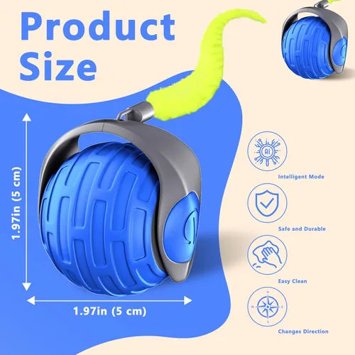 Vista 6 de Juguetes para gatos,Pelota interactiva para gatos de interior aburrido, azul Rodamiento automático, resistente a caídas y evita obstáculos, ajuste