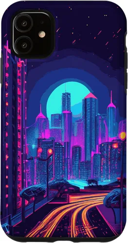 Vista 5 de Funda estética para iPhone 15 Vaporwave Anime City 80s 90s Futurism