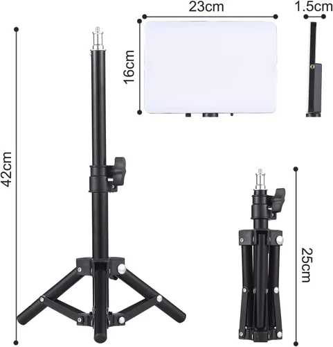 Vista 4 de Andoer Kit de luz de video LED de 45 W, panel de luz de relleno de fotografía de 2800 K-6500 K, brillo ajustable Ra96+ con soporte de luz