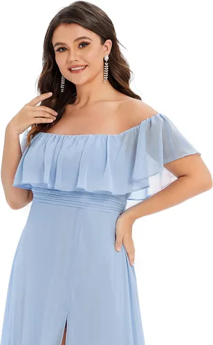 Vista 5 de Ever-Pretty Plus Women's Off Shoulder Short Sleeves Empire Waist Side Slit Chiffon Flowy Plus Size Bridesmaid Dresses