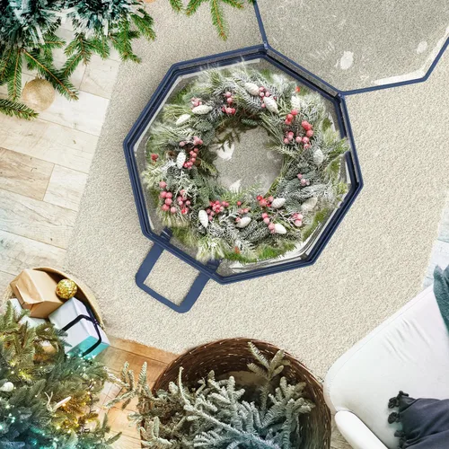 Vista 7 de Hearth & Harbor - Juego de contenedores de almacenamiento para coronas de Navidad - Bolsa transparente de almacenamiento para coronas de Navidad