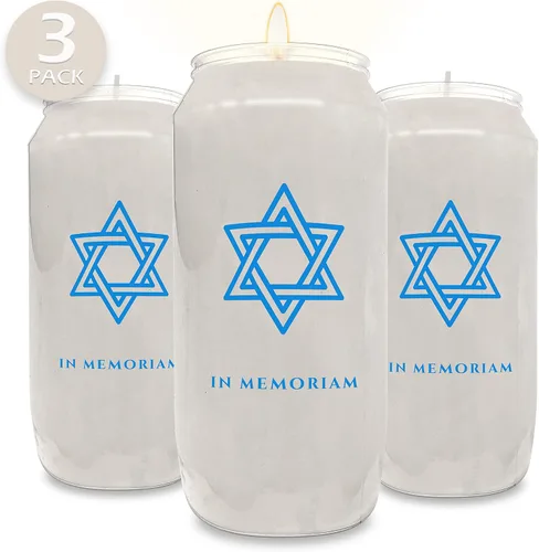Vista 7 de Ner Mitzvah Velas conmemorativas de 7 días en tarro de plástico con estrella de David y 6 velas de pilar alto para religiosos, oración, decoración