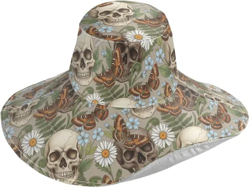 Vista 16 de MNSRUU Wide Brim Hats Skull Sun Hat Packable Sun Visors Floppy Summer Beach Hat for UV Protection