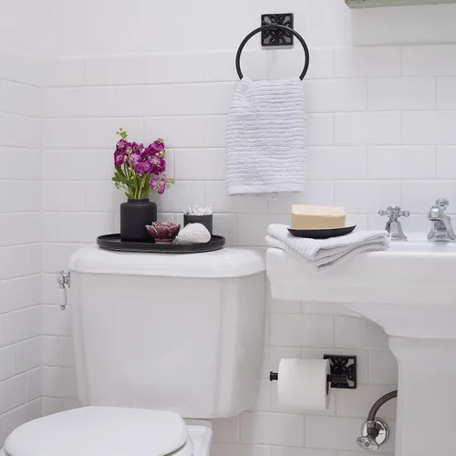 Vista 2 de Autumn Alley Toallero de baño, soporte para toallas de mano negro mate, soporte de pared moderno para baño y cocina, accesorios de baño negros