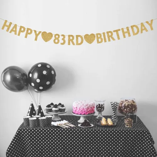 Vista 3 de Cartel dorado de feliz cumpleaños número 83, purpurina para mujer u hombre de 83 años, decoraciones para fiestas