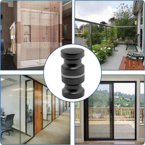 Vista 7 de Juego de 2 pomos de puerta de cristal de ducha de doble cara, color negro Aleación de aluminio macizo, espalda con espalda, perilla de puerta