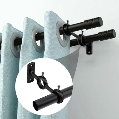 Vista 7 de Soporte de cortina doble, 2 soportes resistentes para barras de 1 pulgada y 5/8 pulgadas, soporte de pared para sala de estar, cortinas