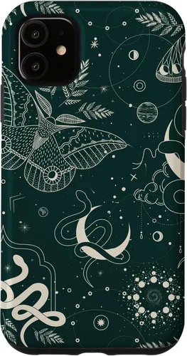 Vista 8 de Dark Green Mystical Witchcore Celestial Night Moth & Snake Case para iPhone 16
