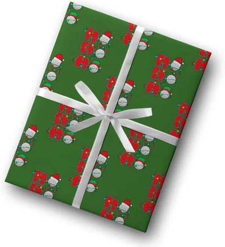 Vista 5 de Bonita pelota de golf Ho para regalo, luces de Navidad, papel de regalo grueso, decoración de fiesta de golfista (rollo de 6 pies x 30 pulgadas)