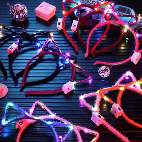 Vista 7 de 40 diademas LED con orejas de gato para mujeres, niñas, adultos, niños, cumpleaños, festival, concierto, fiesta, disfraces, accesorios