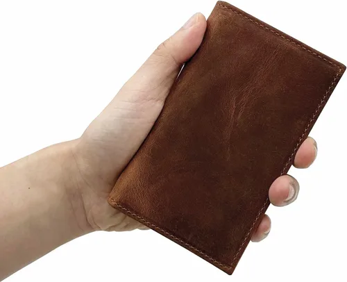Vista 5 de Billetera delgada de cuero auténtico con bolsillo frontal, espacio para identificación y tarjetero con tecnología RFID