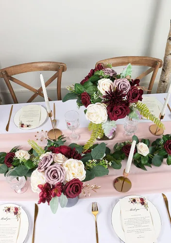 Vista 5 de ponatia Flores artificiales burdeos, combo de flores de boda para bricolaje, ramos de boda, centros de mesa, arreglos, fiestas, baby shower Borgoña