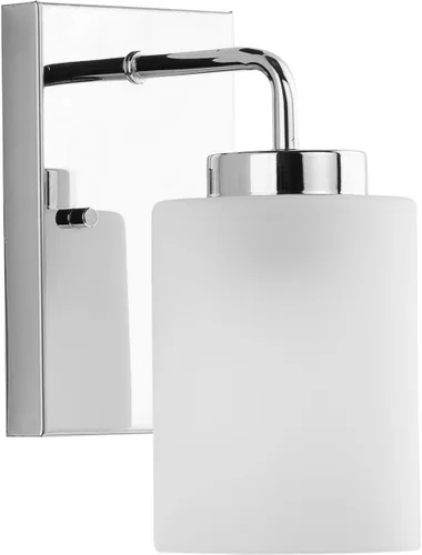 Vista 26 de Progress Lighting Merry Collection - Lámpara de tocador de baño de transición de cristal grabado en níquel cepillado (1 luz)