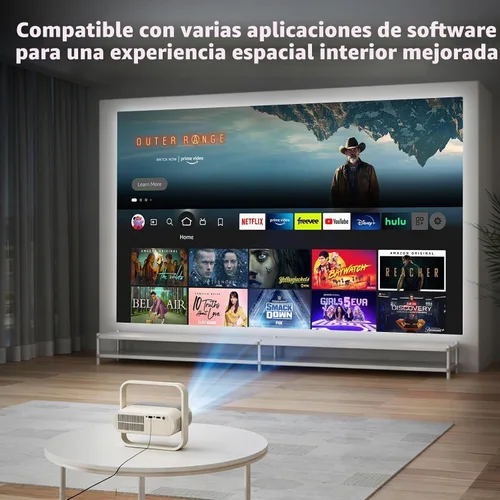 Vista 2 de 【1080P nativo y enfoque automático】Mini proyector inteligente con WiFi y Bluetooth, 500ANSI, corrección trapezoidal automática, compatible