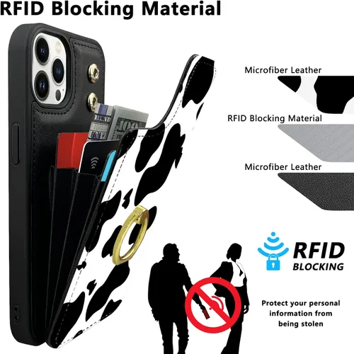 Vista 5 de Funda tipo cartera compatible con iPhone 13 Pro con soporte para tarjetas, rotación de 360°, soporte de anillo de dedo con función atril, bloqueo