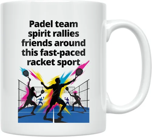 Vista 2 de Padel Sport Enthusiast - Taza de café con diseño dinámico del espíritu del equipo de pádel, cerámica blanca de 11 onzas, estilo deportivo de raqueta