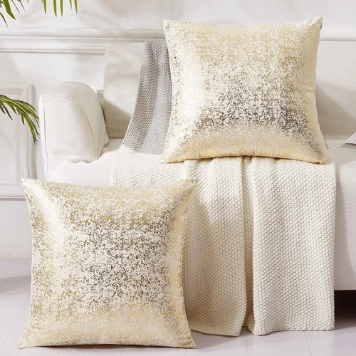 Vista 8 de EUCIOR Fundas de almohada doradas, fundas de almohada amarillas mostaza de 16 x 16 pulgadas, almohadas doradas claras con estampado de lámina