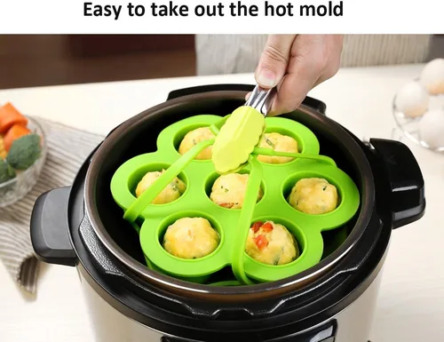 Vista 2 de ULEE 2-Pack Accessories Compatible with Instant Pot 6 QT - Silicone Egg Bites Mold + Silicone Steamer Basket - Perfect for 5/6/8 Quart Pressure