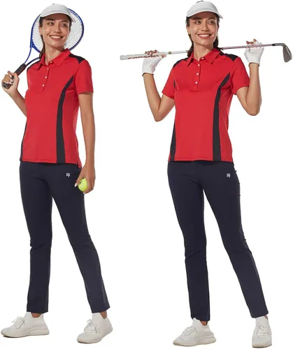 Vista 4 de Popologa Camisa polo de golf para mujer, ligera, absorbe la humedad, de secado rápido, con protección solar UPF 50+