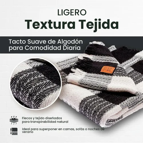Vista 4 de Gold Case - Manta para sofá, mantas y mantas 100% algodón turco reciclado, mantas suaves Buffalo para sala de estar, manta tejida decorativa Boho