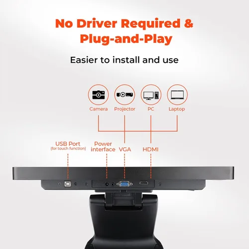 Vista 6 de MUNBYN Monitor de pantalla táctil POS de 17 pulgadas, 400 liendres, pantalla táctil LED capacitiva plana, sistema POS y cajón de caja registradora
