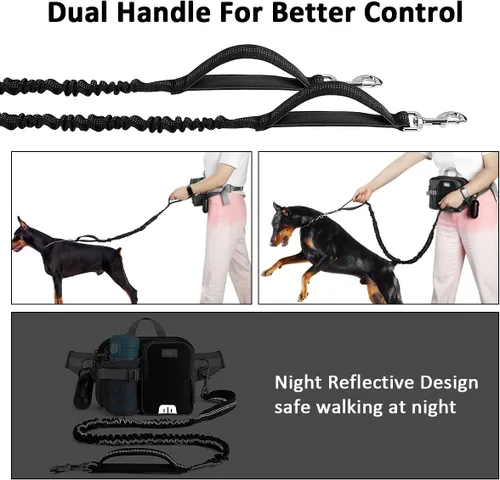 Vista 5 de ETACCU Correa para perros manos libres con bolsillo para teléfono, soporte para botella de agua - Cinturón ajustable de 19-38 pulgadas Correa