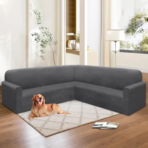 Vista 65 de HDCAXKJ Fundas de sofá seccional de esquina de terciopelo elástico en forma de L, juego de fundas deslizantes suaves y gruesas en forma de U