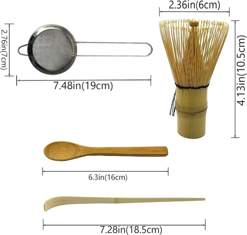 Vista 2 de Juego de batidor de matcha: juego de 4 piezas para principiantes de matcha, incluyendo un batidor de bambú tradicional, cuchara, tamiz de té