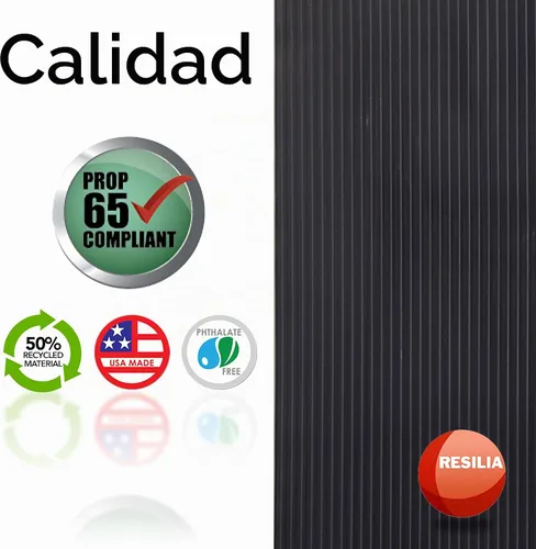 Vista 8 de RESILIA Tapete de piso de plástico negro - Vinilo impermeable con nervadura ancha en relieve, alfombrilla protectora resistente para suelos