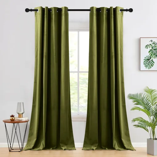 Vista 43 de RYB HOME Cortinas de terciopelo 100% opacas para sala de estar, cortinas de guardería con bloqueo de luz, 2 paneles, cortinas de ventana con Beige