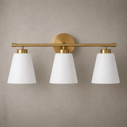 Vista 11 de Hamilyeah Lámpara de tocador de baño dorada con pantalla de vidrio esmerilado, 2 lámparas de tocador sobre espejo, 2 lámparas de pared para baño