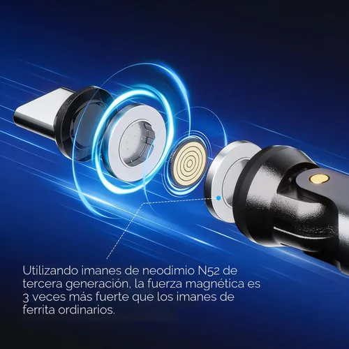 Vista 3 de Adaptador magnético USB C, 240 W PD de carga rápida de 480 Mbps de datos de 9 pines, giratorio de 540° con indicador LED, puntas protectoras