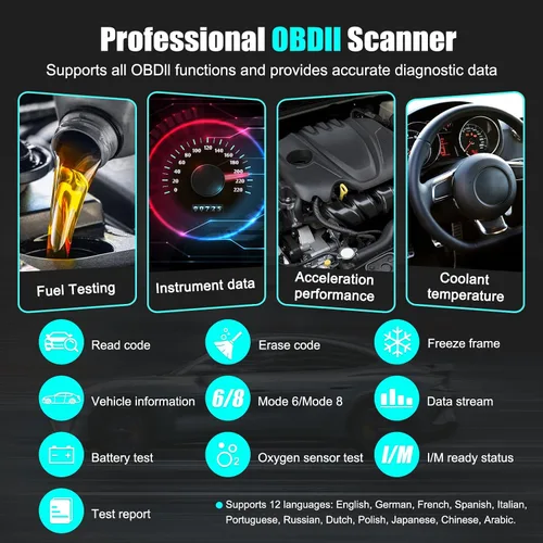 Vista 2 de Escáner OBD2 Lector de código de diagnóstico, luz de motor OBD II automotriz, probador de batería, modo 6, modo 8 y preparación I/M, herramienta