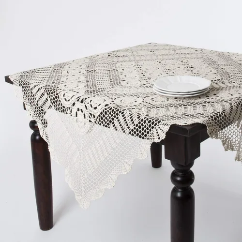Vista 9 de Fennco Styles - Mantel de algodón hecho a mano con encaje de ganchillo