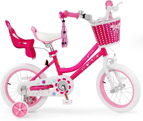 Vista 17 de KORIMEFA Bicicleta para niñas de 2 a 12 años, 12, 14, 16, 20 pulgadas, bicicleta para niños pequeños con ruedas de entrenamiento, bicicleta