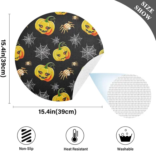 Vista 4 de Pumpkins Webs Halloween PVC Plate Mat, Non Slip Heat Protector Placemat for Kitchen one sizex1