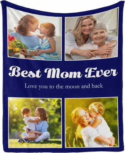 Vista 14 de InterestPrint Manta con foto, regalos personalizados para mamá, manta de collage de fotos personalizada para mamá de hija e hijo para cumpleaños