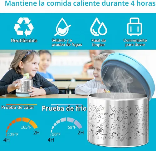 Vista 2 de Lille Home - Juego de loncheras portátiles aisladas con cubiertos de acero inoxidable, lonchera con aislamiento al vacío, para mantener la comida