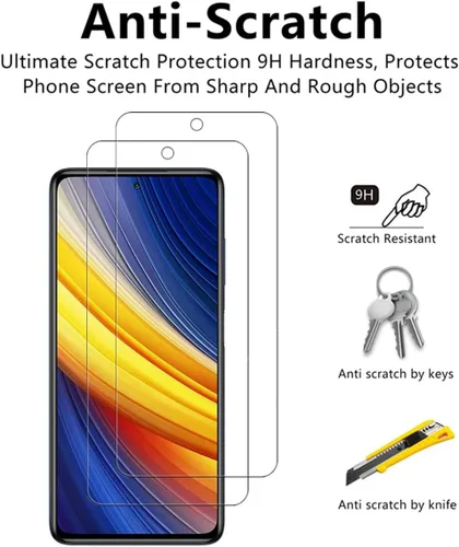 Vista 3 de Protector de pantalla transparente HD para Xiaomi Poco X3 Pro 2021 de vidrio templado - [Paquete de 2] Protector de pantalla antiarañazos de dureza