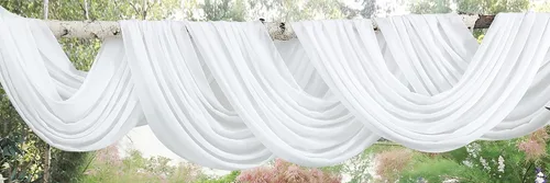Vista 6 de WARM HOME DESIGNS Tela de gasa beige de 35 x 120 pulgadas. Utiliza material de gasa de lujo como camino de mesa, decoración de arco de boda, bufanda