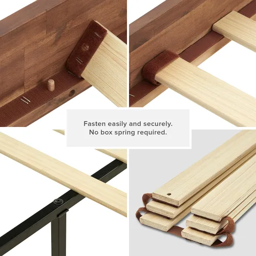 Vista 5 de mopio Ted - Marco de cama con cabecero, marco de cama de plataforma de madera maciza de acacia moderna de mediados de siglo, listones de madera, sin