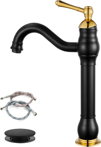 Vista 8 de gotonovo Grifo para lavabo de recipiente, boquilla giratoria 360°, grifo de baño de una sola manija, alto, 1 agujero, lavabo de granja, grifo