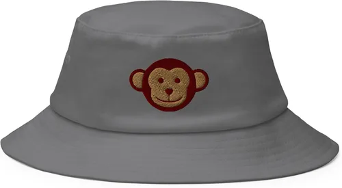 Vista 4 de Sombrero de cubo bordado de mono, cara de animal, retro, vintage, verano, festival, lindo, mujeres, hombres, diseñador, playa, sombra de sol