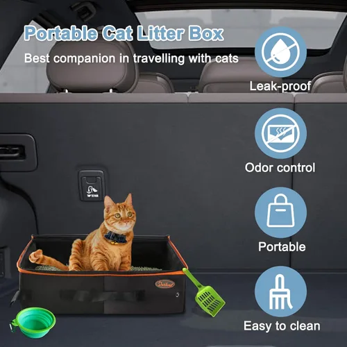 Vista 4 de Deblue Caja de Arena Portátil de Viaje para Gatos con Tapa, A Prueba de Fugas y A Prueba de Agua, Caja de Arena Ligera para Gatos para Carro, Viaje